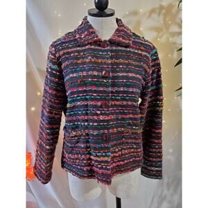 Parsley & Sage Funky Multicolor Rainbow Woven Boho Jacket Womens S Art to Wear